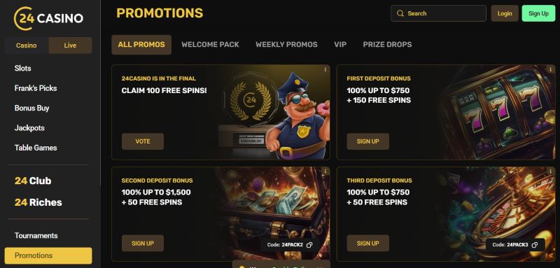 24Casino bonuses